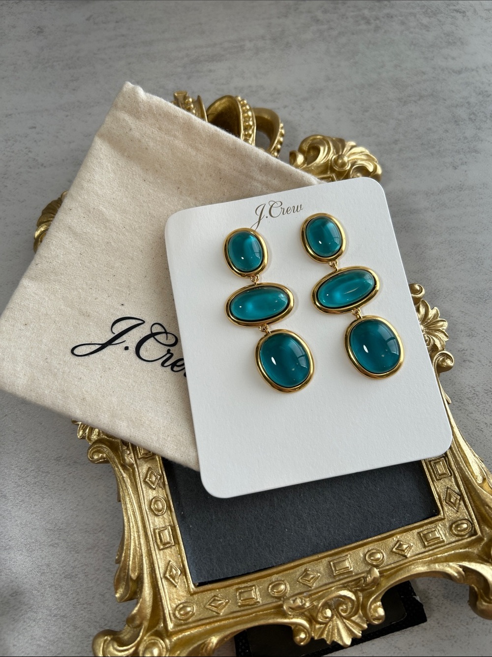 J. Crew Gold-Tone Teal Glass Triple-Drop Earrings